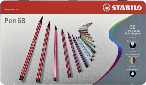 Prémiové vláknové fixy STABILO Pen 68 - 50 ks sada v plechu