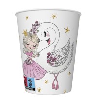 Papírové kelímky - Pink Ballerina with Swan - 250 ml - 8 ks - KD01_OG_038001