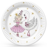 Papírové talíře velké - Pink Ballerina with Swan - 23 cm - 8 ks - TD02_OG_038001