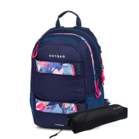 Studentský batoh + etue OXY Sport - Flowers blue - 8-39725E









