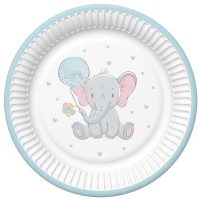Papírové talíře velké - Baby Elephant with Blue Balloon - 23 cm - 8 ks - TM02_OG_053001
