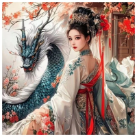 Diamantový obrázek - Dívka s drakem, Japonsko - 30 x 40 cm - 2002561