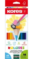 Trojhranné pastelky Kores KOLORES - 12 ks s ořezávátkem - 93312