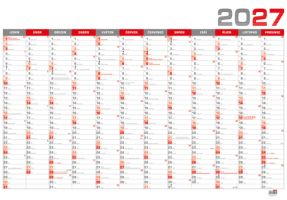 Nástěnný roční kalendář 2027 - B1 - červený - BKA5-27