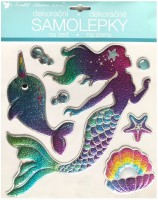 Samolepka na zeď - prostorová třpytivá - Mořská panna - 25 x 31 cm - 10444