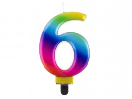 Dortová svíčka - číslice 6 - metalická duhová - PF-SCG6
