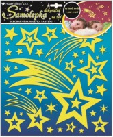 Samolepky na zeď svítící ve tmě - Kometa a hvězdy s glitry - 10094
