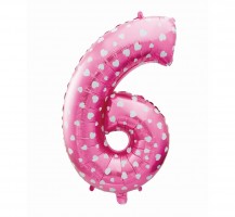 Fóliový balónek 64 cm - číslice 6 - růžový s potiskem - 412056